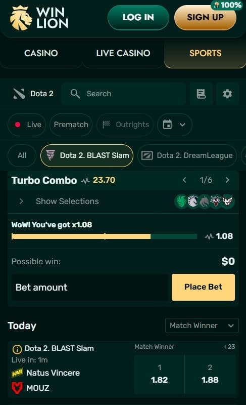 WinLion casino betting dota